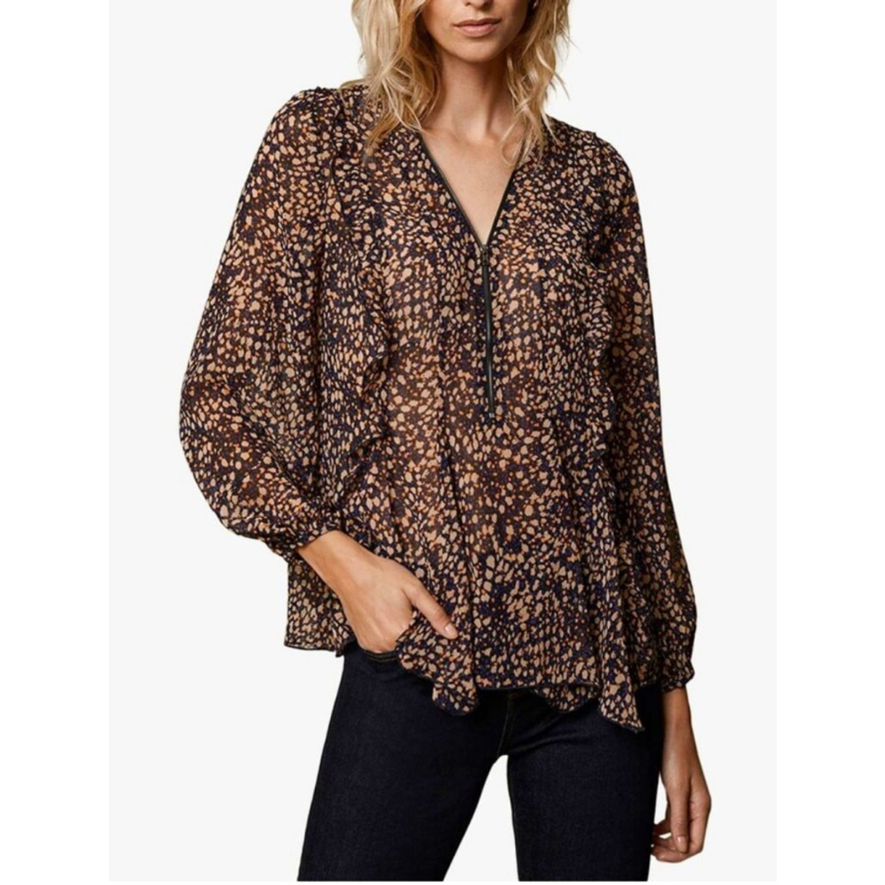 Women's Mint Velvet Blouse - Black & Tan - Size 8